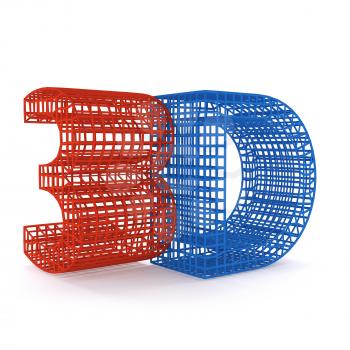 Colorful symbol 3d wireframe construction, isolated on white background. 3d illustration.