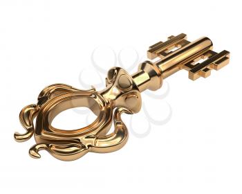 Antique golden key isolated on white background. Vector illustration.