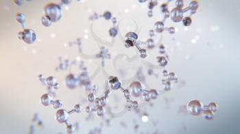 Abstract 3d background with water molecules on a colored background. Chemical element water