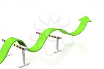 Royalty Free Clipart Image of a Green Arrow Over Barriers Representing Business Growth