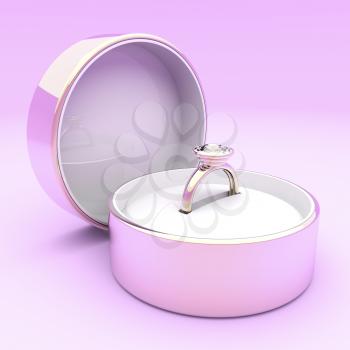 Royalty Free Clipart Image of a Diamond Ring in a Pink Box