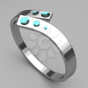 Royalty Free Clipart Image of a Silver Ring With Turquoise Gems