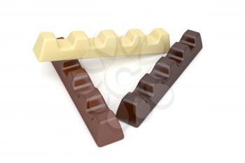 White, milk and dark chocolate bars