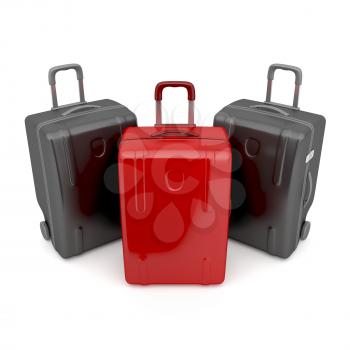 One red and two black travel bags - difference concept