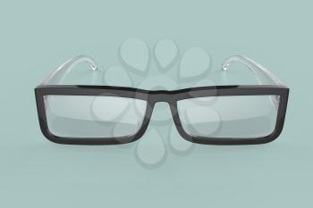 Front view of eyeglasses on green background