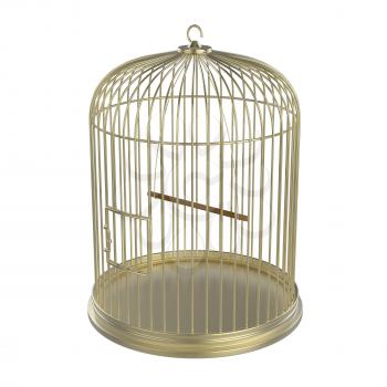 Golden bird cage isolated on white background