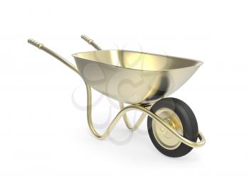 Luxury concept, golden wheelbarrow on white background