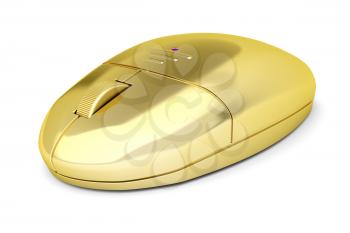 Golden wireless computer mouse on white background
