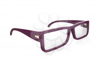 Purple eyeglasses on white background