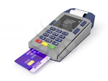 Credit card and card reader on white background