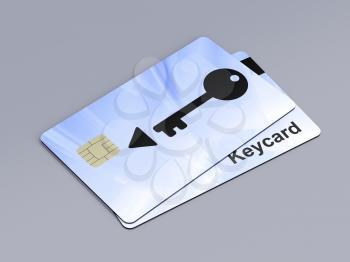 Two keycards on gray background