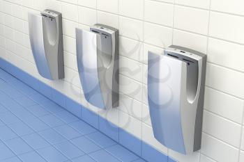 Vertical high speed hand dryers in public washroom