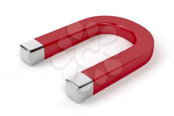Red horseshoe magnet on white background