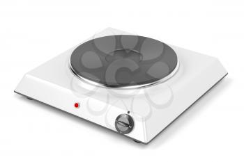 Single electric cooking plate on white background