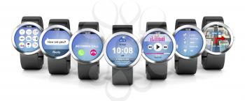 Group of smart watches with different apps