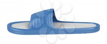 Side view of blue rubber slipper, isolated on white background