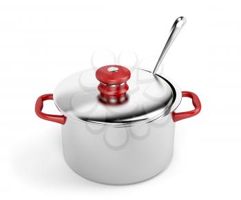 Pot and ladle on white background 