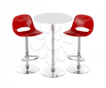 Bar table and stools on white background