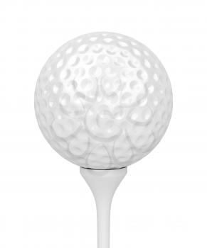 Golf ball on tee isolated on white background