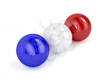 Three football balls with colors of national flag of France