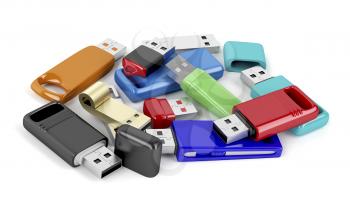 Bunch of usb memory sticks with different designs and colors 