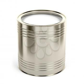 Canister with white paint or other liquid on white background