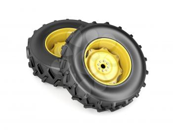 Two tractor wheels on white background