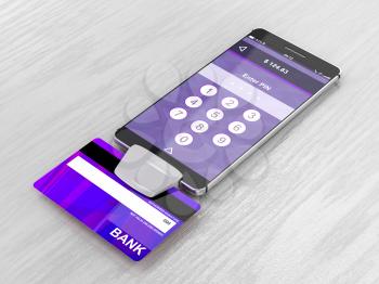 Paying with credit card on smartphone with bank card reader