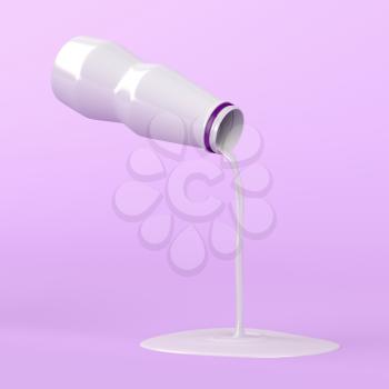 Pouring milk from plastic bottle on pink background 
