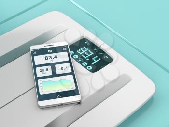 Smart weight scale and a smartphone with weight information on it's display 