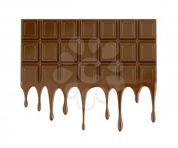 Melted chocolate bar on white background
