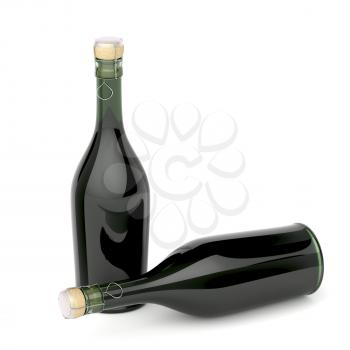 Two champagne bottles on white background