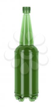 Green plastic bottle for beer, soda or other beverages isolated on white background