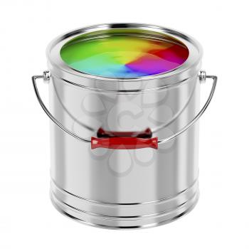 Canister with multicolor paint isolated on white background