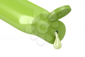 Pouring lotion, shampoo or other cosmetic liquid from the bottle, 3D illustration