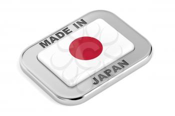 Made in Japan, shiny silver badge with Japanese flag inside