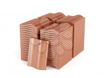 Stacks with roof tiles on white background