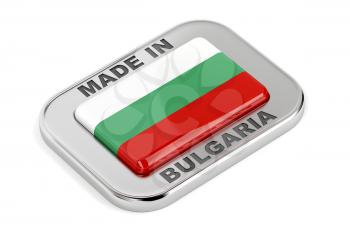 Made in Bulgaria, shiny silver badge with Bulgarian flag inside