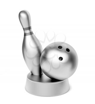 Silver bowling trophy on white background