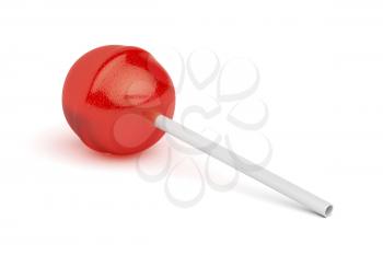 Red lollipop on white background