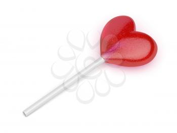 Lollipop in shape of heart on white background