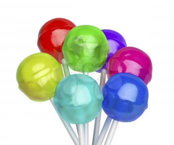 Group of lollipops with different colors and flavors, isolated on white background