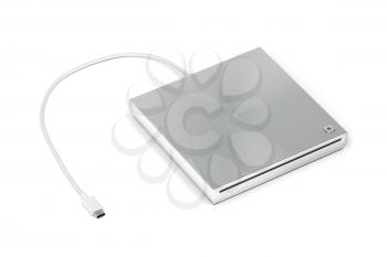 Portable optical disc drive on white background