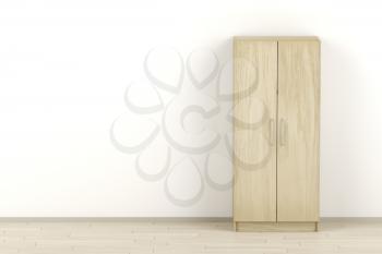 Front view of modern wood wardrobe in the room
