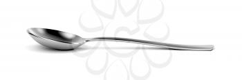 Side view of silver spoon on white background