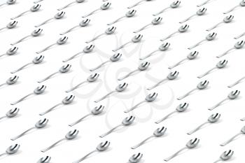 Abstract background with rows of silver spoons