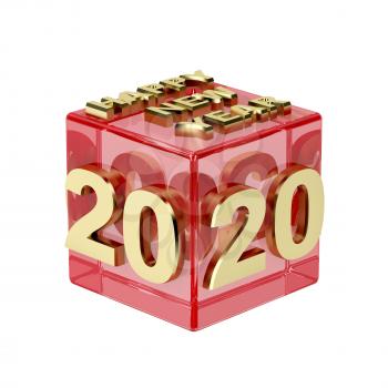 Red crystal box with golden text on it, Happy new year 2020