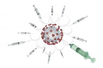 Concept image with vaccines against the virus, one successful