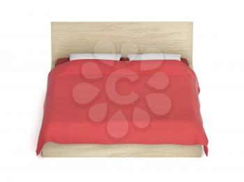 Comfort bed with red duvet on white background