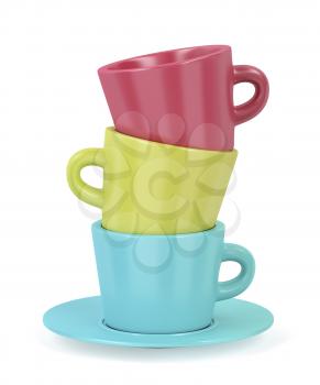 Colorful coffee cups on white background